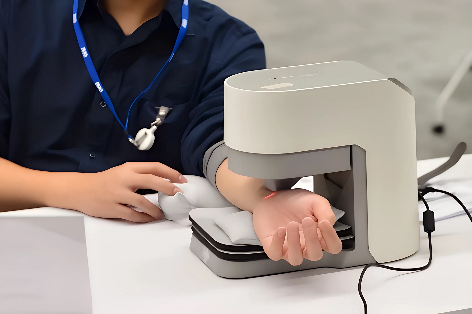 友達耘康中醫數位化檢測解決方案之脈象檢測系統採用高靈敏多點式壓力感測器，可真實還原「寸、關、尺」三部脈象量測結果