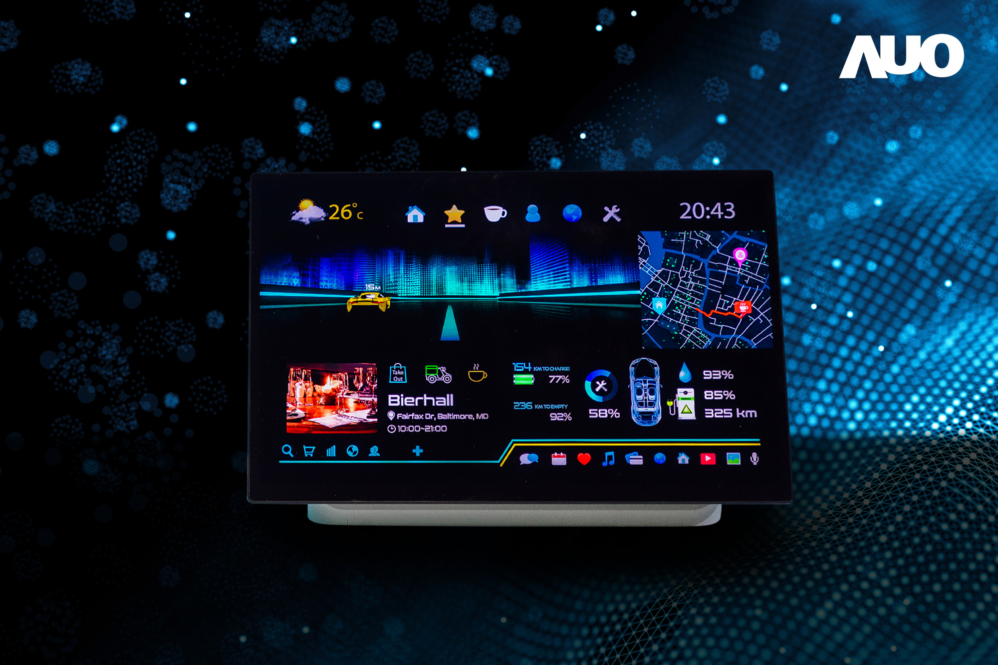 友達16吋超高色域車載中控獲得2025顯示器元件產品技術獎之面板模組類傑出產品獎，首次在車載領域採用藍光COB（LED chip-on-board）搭載量子點（Quantum Dot）膜之Mini LED解決方案實現廣色域