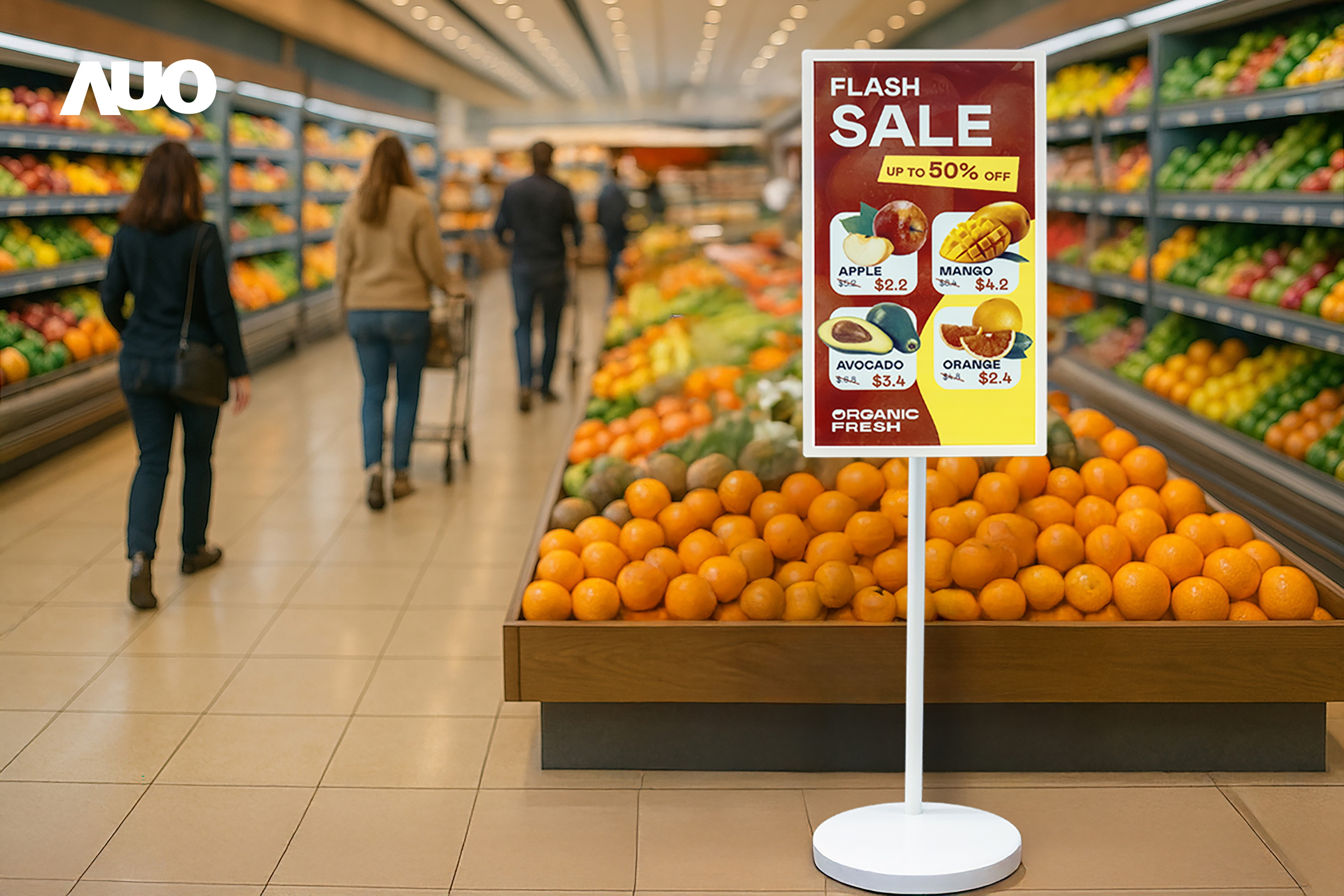 达擎首亮相低功耗、全彩的〝aecoPost电子纸解决方案〞，仅在更新画面时需要微量的电力驱动，无需布建电线的便捷设计，使其可灵活应用、随意置放，并可透过云端或行动装置app，轻松管理及排程广告内容，晋升店头营销利器。